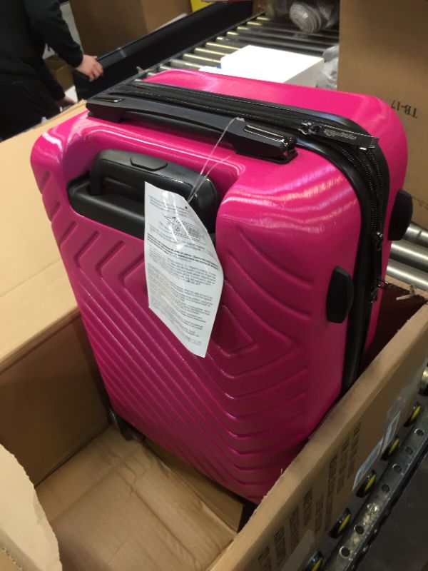 Photo 2 of Amazon Basics Geometric Travel Luggage Expandable Suitcase Spinner with Wheels and Built-In TSA Lock, 21.7-Inch - Pink
