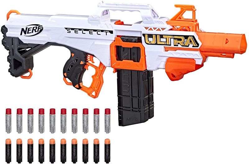 Photo 1 of NERF Ultra Select Fully Motorized Blaster, Fire for Distance or Accuracy, Includes Clips and Darts, Outdoor Games and Toys, Automatic Electric Full Auto Toy Foam Blasters
