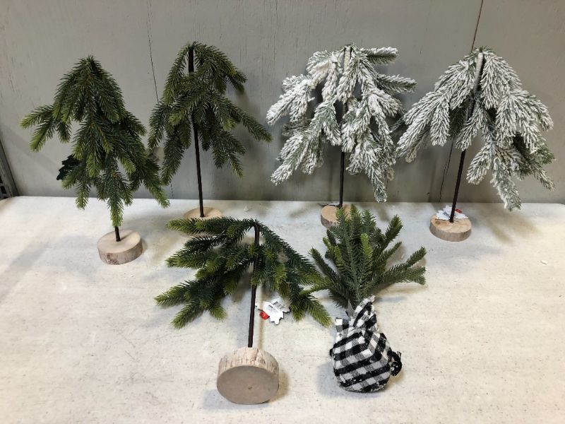 Photo 1 of 6PK MISC MIXED ASSORTED GREEN AND FLOCKED PINE TREE 12" TALL