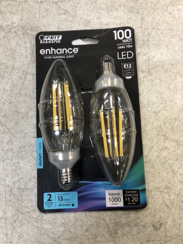 Photo 2 of 100-Watt Equivalent B10 Candelabra Dimmable Filament CEC Clear Glass Chandelier LED Light Bulb Daylight 2700K (2-Pack)
