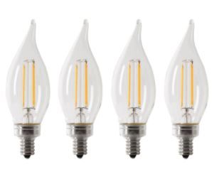 Photo 1 of 40-Watt Equivalent CA10 Candelabra Dimmable Filament CEC Clear Chandelier E12 LED Light Bulb Bright White 3000K (4-Pack)

