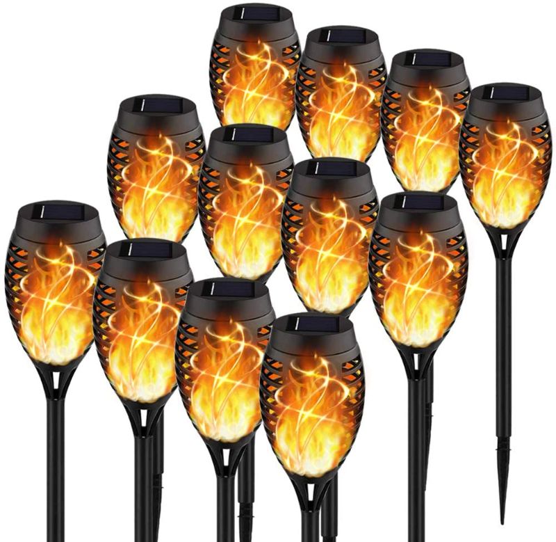 Photo 1 of 12Pack Torches, Solar Lights Outdoor, 12LED Solar Torch Lights with Dancing Flickering Flames, Waterproof Landscape Decoration Flame Lights for Garden Pathway Yard-Auto On/Off