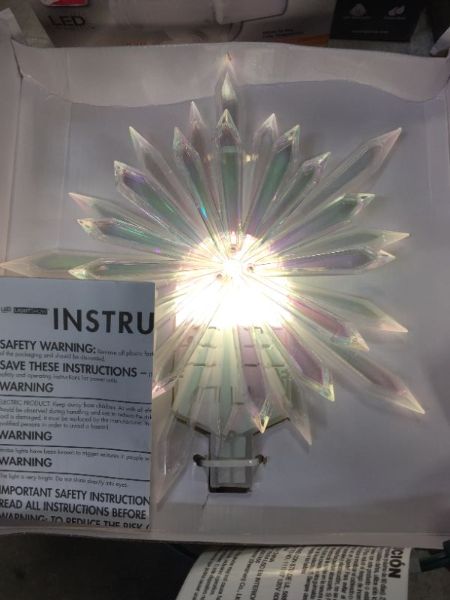 Photo 2 of 19 in. Classic White Christmas Projection Kaleidoscope-Starburst Tree Topper
