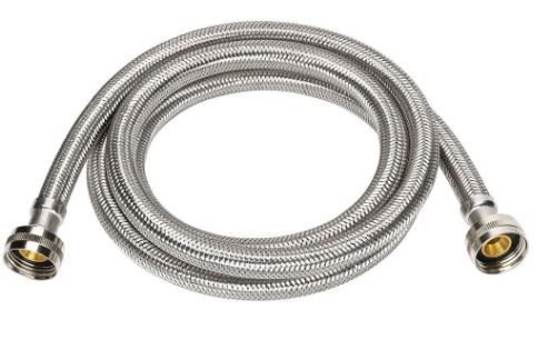 Photo 1 of 3/4 in. FIP x 3/4 in. FIP x 96 in. Stainless Steel Washing Machine Supply Line
OPENED PACKAGE 