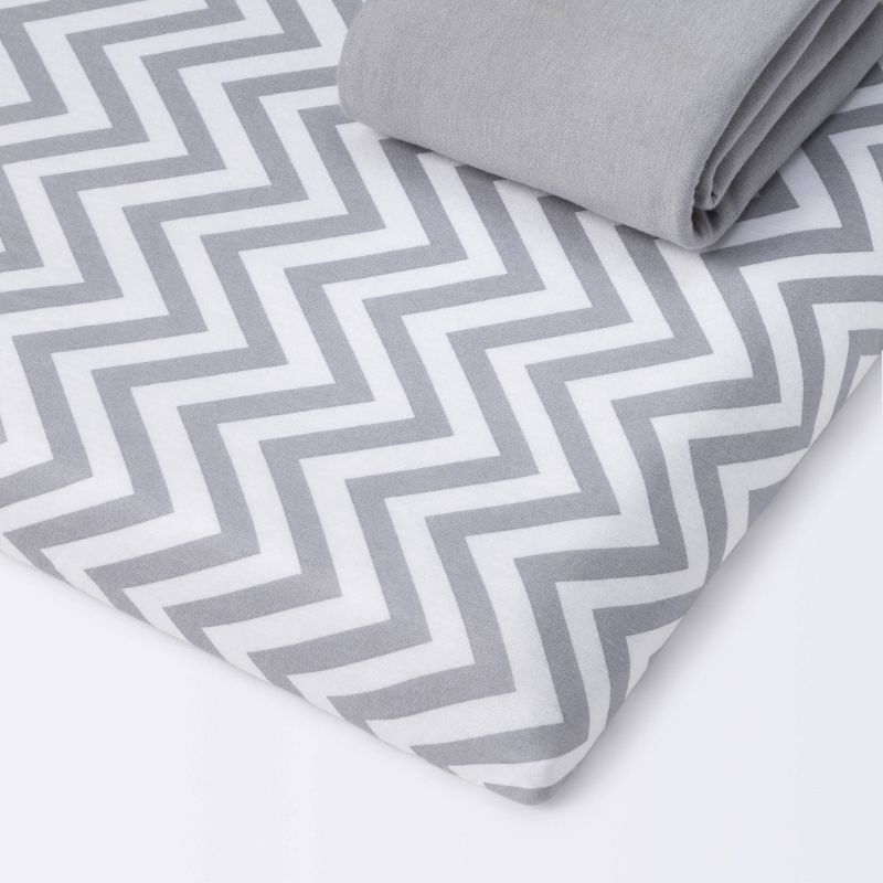 Photo 1 of Fitted Playyard Jersey Sheet - Cloud Island™ Chevron/Gray 2pk-27"X39"

