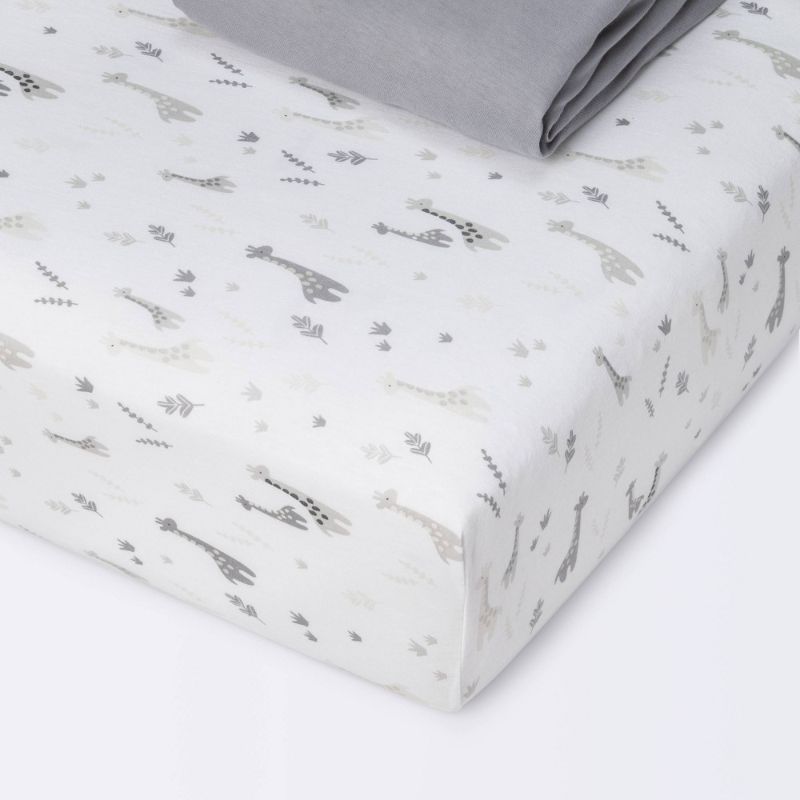 Photo 1 of Fitted Crib Sheet Jersey Sheet - Cloud Island™ Giraffes/Dark Gray 2pk-28"X52"
