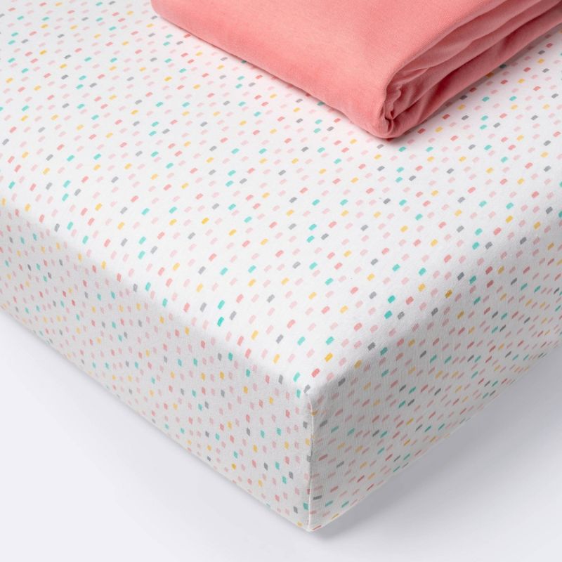 Photo 1 of Fitted Crib Sheet Jersey Sheet - Cloud Island™ Confetti/Coral 2pk-28"x52"
