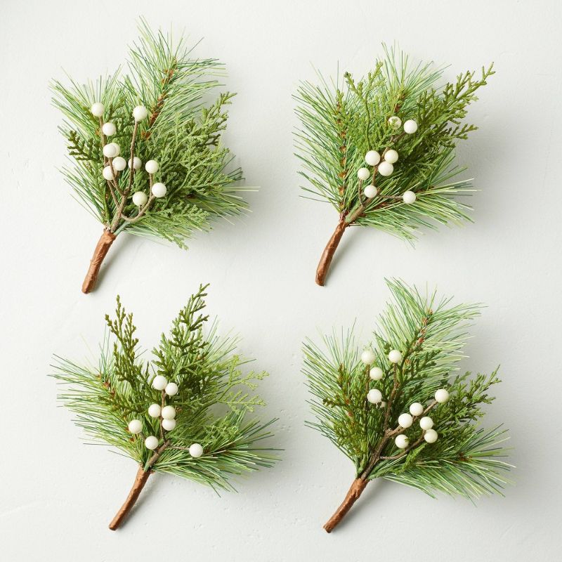 Photo 1 of 4pc Mini Faux Pine with Snowberries Plant Bundle Set - Hearth & Hand™ with Magnolia
