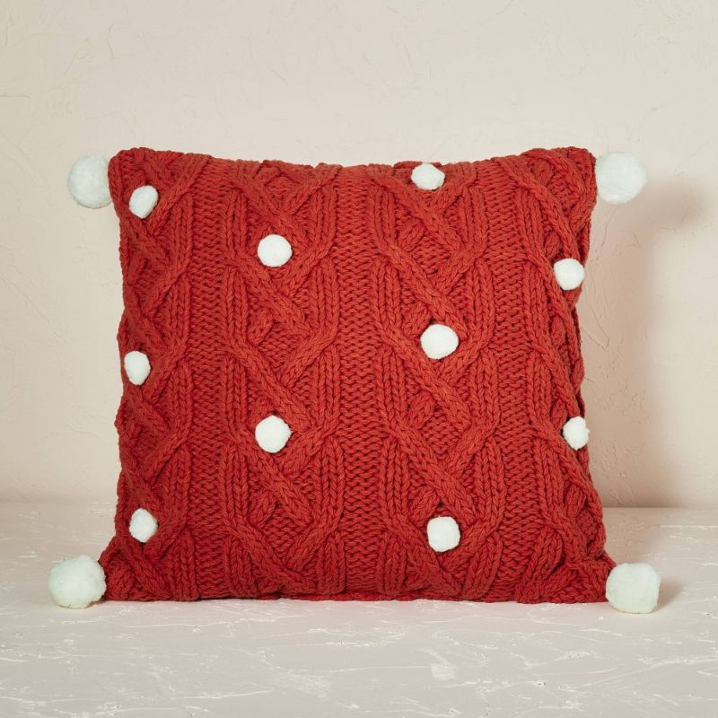 Photo 1 of Cable Knit Square Throw Pillow with Pom Poms - Opalhouse™ Designed with Jungalow™---18"X18"---SET OF 2---DIRTY FROM EXPOSURE---
