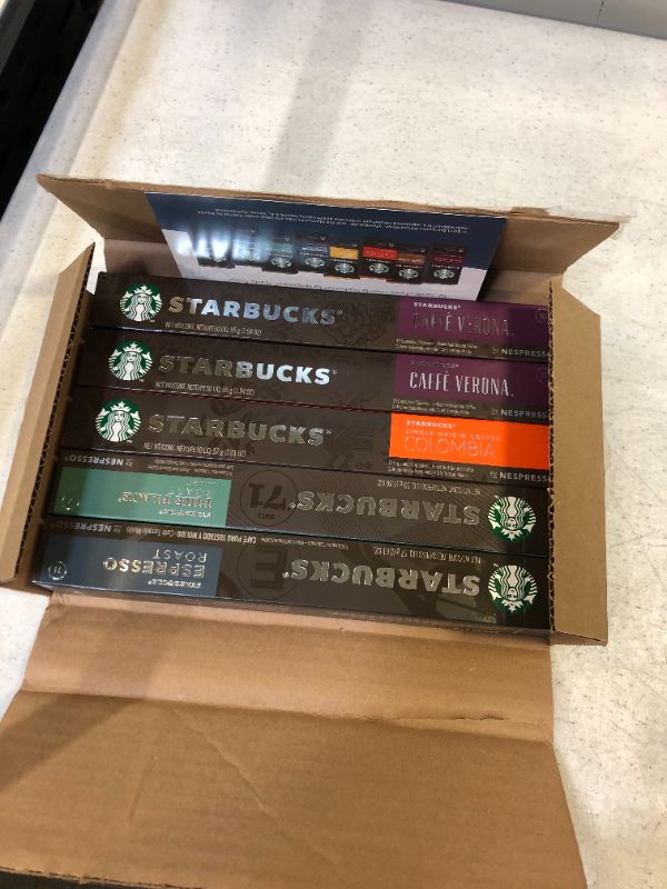 Photo 1 of Starbucks by Nespresso, Intense Variety Pack (50-count single serve capsules, 10 of each flavor, compatible with Nespresso Original Line System)
EXP 01/05/22