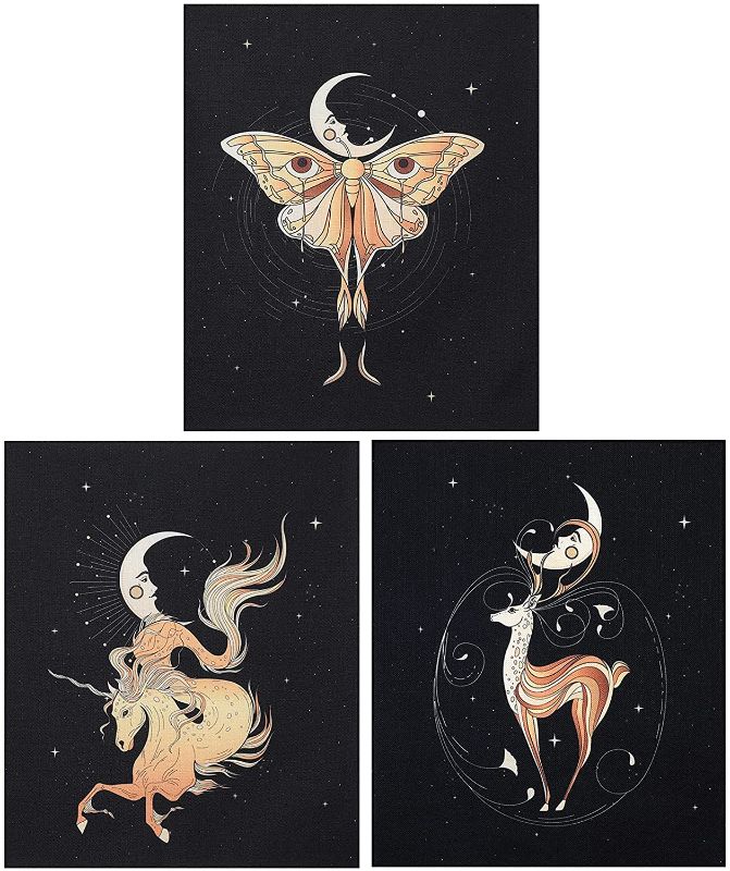 Photo 1 of 3Pcs Small Tapestry Wall Hanging - Moon Art Black Aesthetic Butterfly Bucks Tapestry for Bedroom/Living Room/Home Decor (Buck, 19.7''×23.6'')
