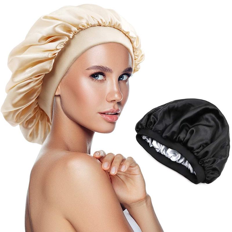 Photo 1 of QMSILR Satin Bonnet Sleep Cap Double Layers Silk Bonnet for Women Hair Care Elastic Wide Band Night Hat Head Cover for Natural Long Hair Curly Hair 2 Pack (Black, Beige)
3 PCK