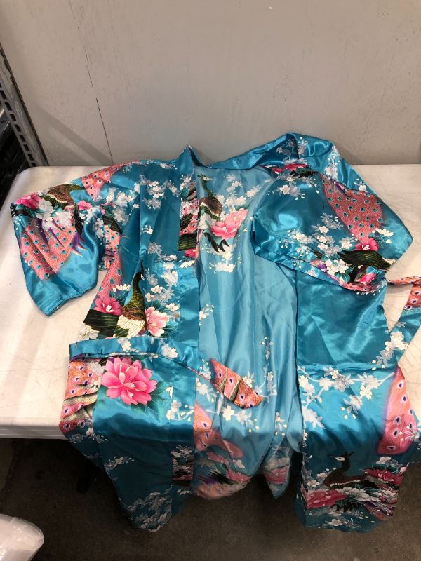 Photo 2 of Kimono Robe Long Blue Turquoise Premium Peacock Bridesmaid Bridal Shower Womens Gift
