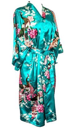 Photo 1 of Kimono Robe Long Blue Turquoise Premium Peacock Bridesmaid Bridal Shower Womens Gift
