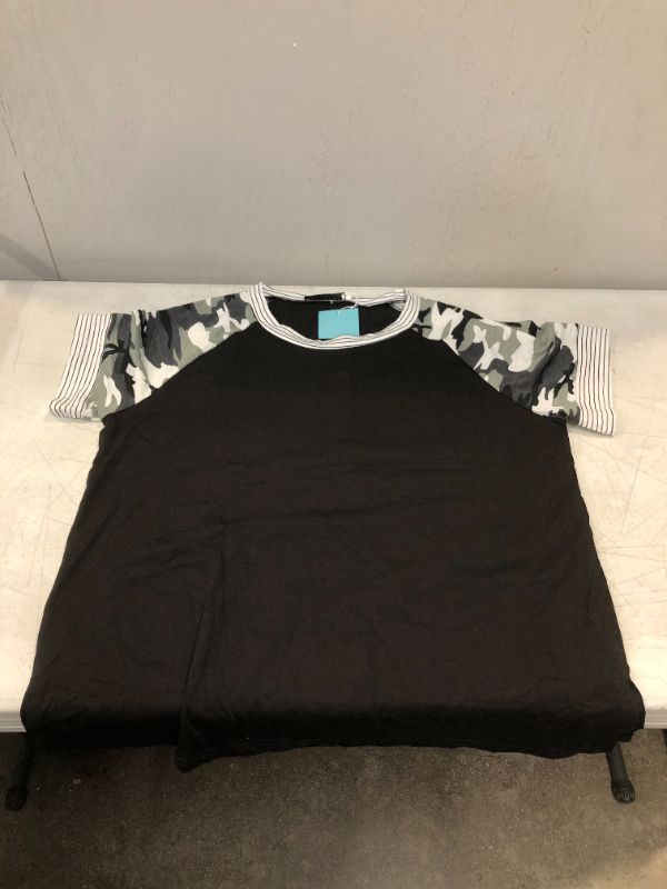 Photo 2 of Aifer Women's Summer Tops Color Block Tunics Casual Short Sleeve T Shirt Camo Striped Blouse Top, Black, XL
