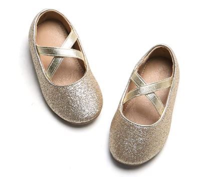 Photo 1 of Flaryzone Toddler/Little Girls' Princess Ballet Mary Jane Flats Flower Dress Shoes, Gold, Size 5