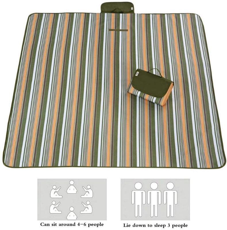 Photo 2 of zhurui Outdoor Picnic Blanket, Super Large Sand and Waterproof Portable Camping mat, Suitable for Camping and Hiking Holiday Lawn Park Beach mat (57"×78.7”, Army Green Stripes)
