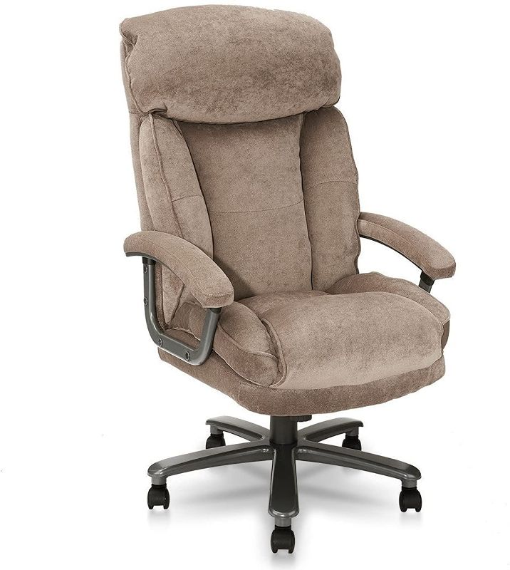 Photo 1 of CLATINA Ergonomic Big and Tall Executive Office Chair with Upholstered Swivel 400lbs High Capacity Adjustable Height Thick Padding Headrest and Armrest for Home Office Beige
