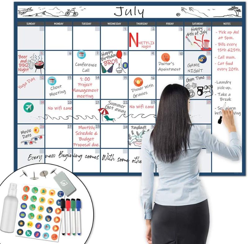 Photo 1 of X Large Dry Erase Wall Calendar - 36"x48" Premium Giant Oversized Undated Erasable Deadline Task Calendar for 2022 - Jumbo Monthly Task Organizer Planner for Home & Office
