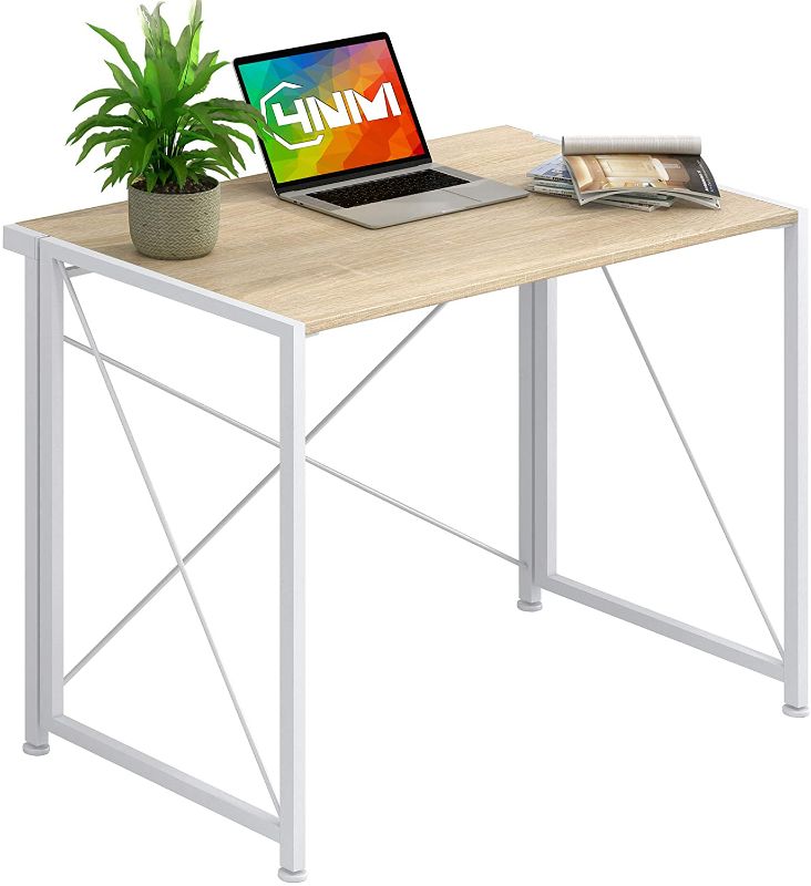 Photo 1 of 4NM 35.4" Small Desk No-Assembly Folding Computer PC Desk Home Office Desk Laptop Study Writing Table - Natural and White
