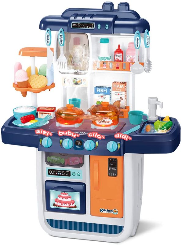 Photo 1 of CUTE STONE Little Kitchen Playset, Kids Play Kitchen with Realistic Lights & Sounds,Simulation of Spray, Play Sink with Running Water,Dessert Shelf Toy & Other Kitchen Accessories Set for Girls Boys
