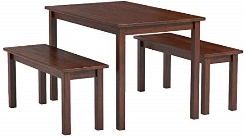 Photo 1 of Zinus Juliet Espresso Wood Dining Table with Two Benches / 3 Piece Set, Table and Bench Set

