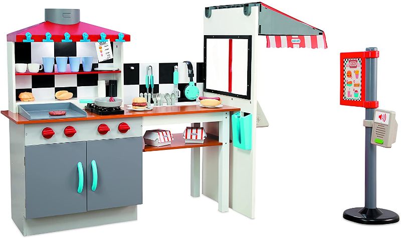 Photo 1 of Little Tikes Real Wood Drive-Thru Diner Wooden Play Kitchen with Realistic Lights Sounds and Multi-Sided Play, 40+ Accessories Set, Gift for Kids, Toy for Girls & Boys Ages 3 4 5+ Years
