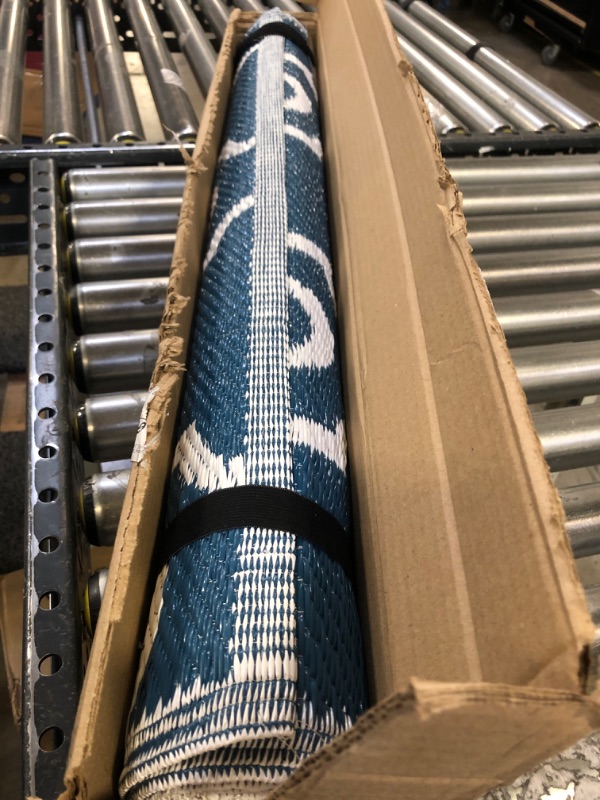 Photo 1 of DII Reversible Indoor/Outdoor Lattice Woven Rug, Runner, 3x6 Ft, Blue