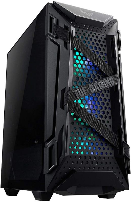 Photo 1 of ASUS TUF Gaming GT301 Mid-Tower Compact Case for ATX Motherboards with Honeycomb Front Panel, 120mm Aura Addressable RBG Fans, Headphone Hanger, and 360mm Radiator Support, 2 x USB 3.2
