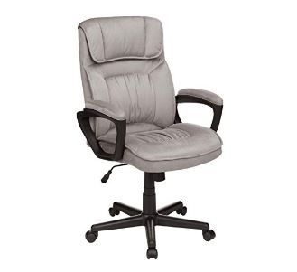 Photo 1 of Amazon Basics Classic Office Desk Computer Chair  Adjustable Swiveling UltraSoft Microfiber  Light Gray Lumbar Support