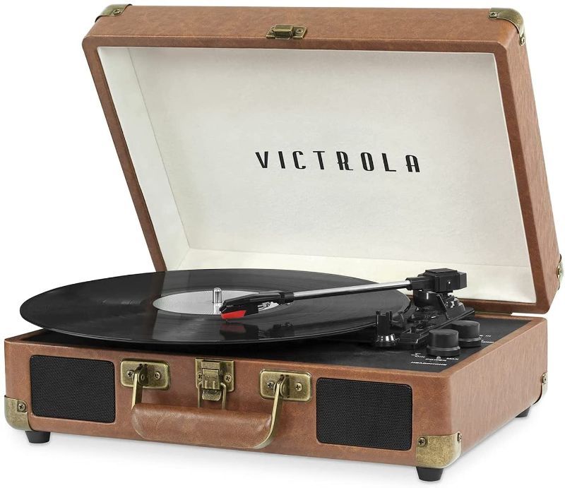Photo 1 of Victrola Vintage 3-Speed Bluetooth Portable Suitcase Record Player with Built-in Speakers | Upgraded Turntable Audio Sound| Includes Extra Stylus | Brown
