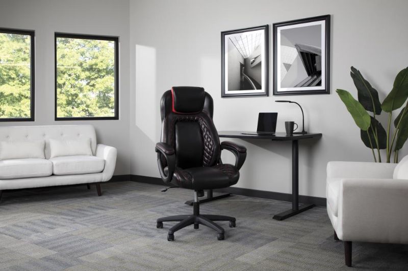 Photo 1 of OFM Essentials Collection Racing Style SofThread Leather High Back Office Chair in Red ess6060red