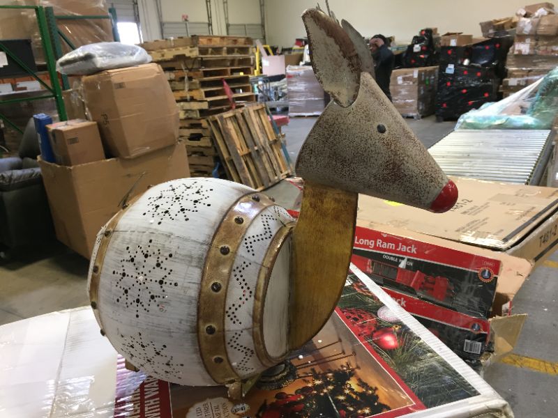 Photo 2 of Alpine Corporation Metallic Barreled Reindeer with Warm White LED Lights, Indoor or Outdoor Festive Holiday Decoration for Garden, Lawn, Yard
(( OPEN BOX ))
** MISSING LEGS **