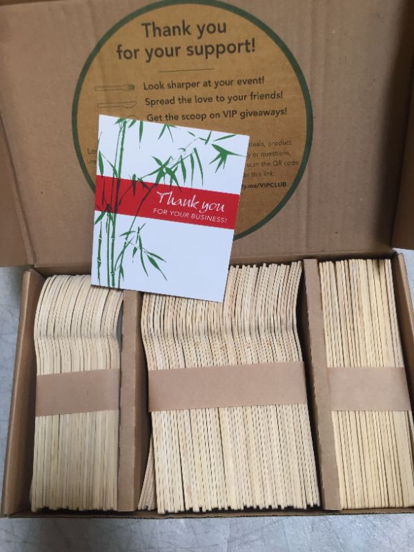 Photo 2 of 200 Piece Bamboo Cutlery Set - Bamboo Utensils | Plastic-Free Packaging | Compostable & Biodegradable Cutlery | Bamboo Silverware Set | Bamboo Flatware | 6.75" Pack (100 Forks, 50 Spoons, 50 Knives)
