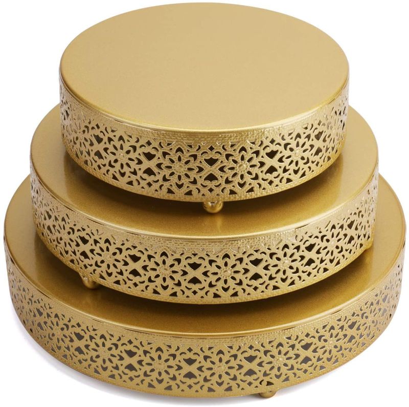 Photo 1 of 3-Piece Cake Stand Set, Round Metal Cake Stands, Dessert Cupcake Pastry Candy Display Plate for Wedding, Event, Birthday Party