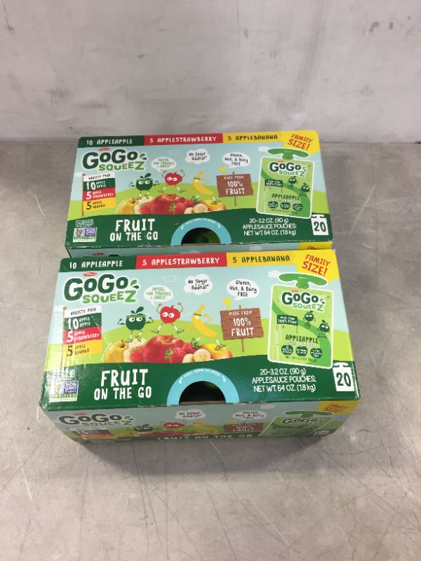 Photo 2 of 2 pack GoGo squeeZ Fruit on the Go Variety Pack, Apple Apple, Apple Banana, & Apple Strawberry, 3.2 oz. (40 Pouches) - Tasty Kids Applesauce Snacks - Gluten Free Snacks for Kids - Nut & Dairy Free - Vegan Snacks
