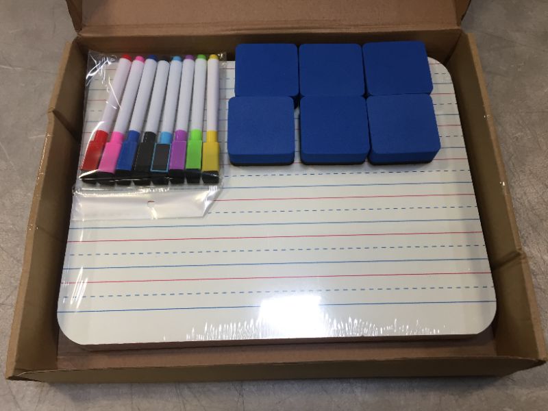 Photo 2 of 6 Pieces Ruled Lap Boards Dry Erase Boards Double Sided Dry Erase Whiteboards with 8 Pieces Erasable Pens 9 X12 inch Stationery Portable Learning

