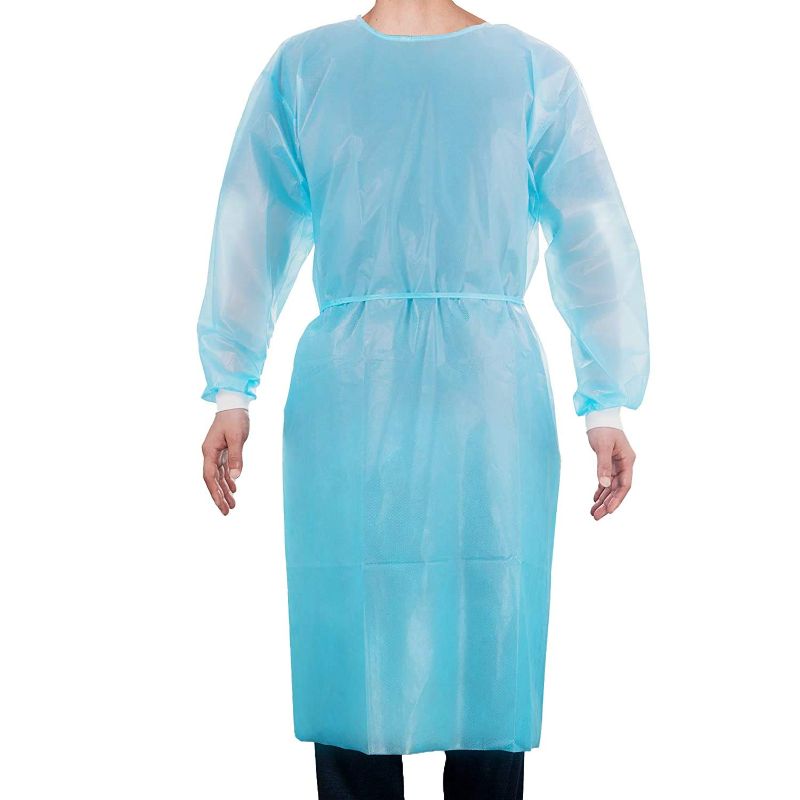 Photo 1 of [Upgrade]JMU Disposable Isolation Gowns Knit Cuffs,10 Pcs, Disposable Protective Clothing Non Woven Isolation Gowns Blue,L Size
