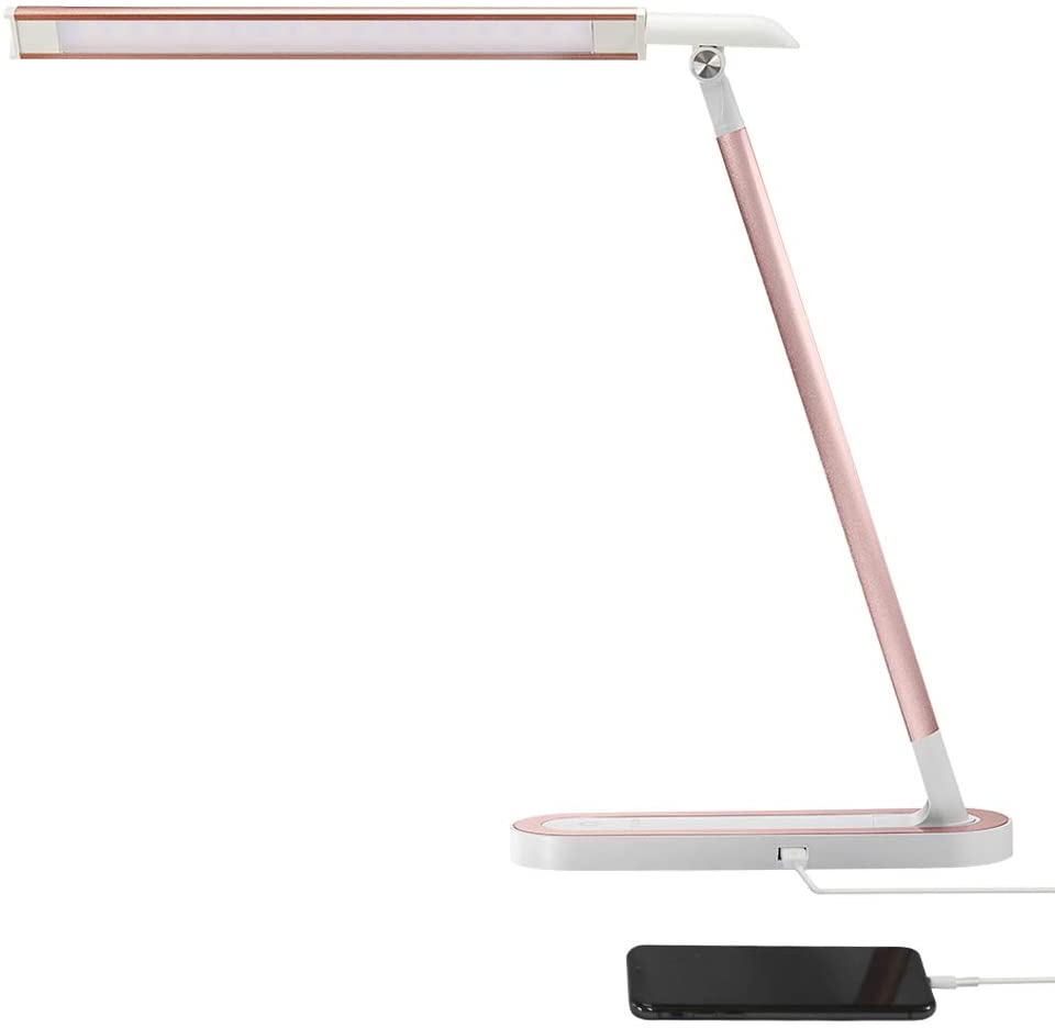Photo 1 of HDTIME-Desk Lamp with USB Charging Port, 3 Lighting Modes 3 Brightness Levels Desk Light,Touch Control Adjustable Led Kids Desk Lamp Pink for Reading,Study,Office
