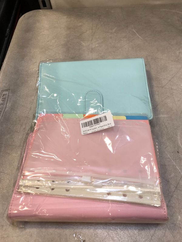 Photo 2 of 94PCS A6 PU Leather Notebook Binder Set, 80PCS A6 Loose Leaf Paper 2PCS Loose Leaf Zipper Pocket 10PCS Colored Paging Paper, Waterproof Binder with Magnetic Buckle Closure for Inner Paper(Pink, Blue)
