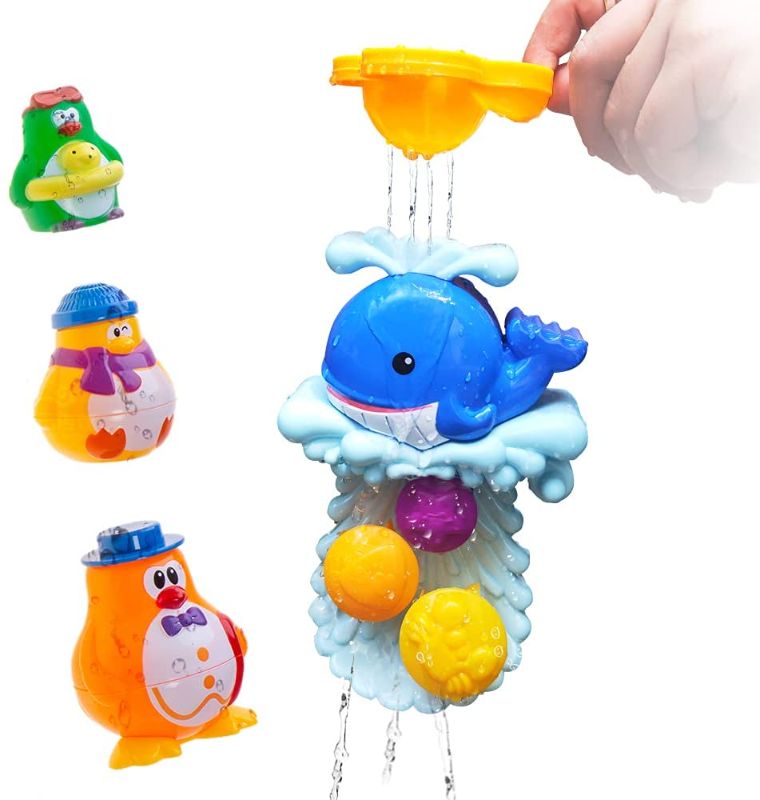 Photo 1 of Baby Bath Toys for Kids Rotating with Turtle & Penguin& Whale Model, for 3+ Years Old Pool Swimming Bathtub Toy, boy, Girl, Baby, Child, Birthday Gift - 2 Suction Cup