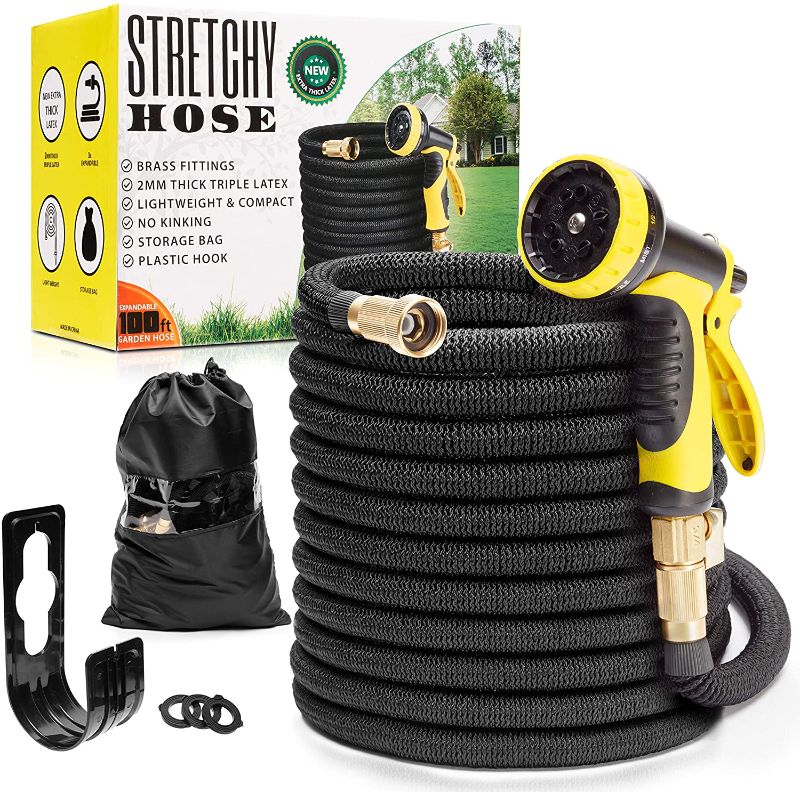 Photo 1 of Flexible Garden Hose 100ft | Superior Lightweight Shrinking Hose | Never Kink Expandable Hose 100 ft | Black Leak Proof Retractable Hose 100 ft | Solid 3/4" Brass Connectors | 10 Function Hose Sprayer
