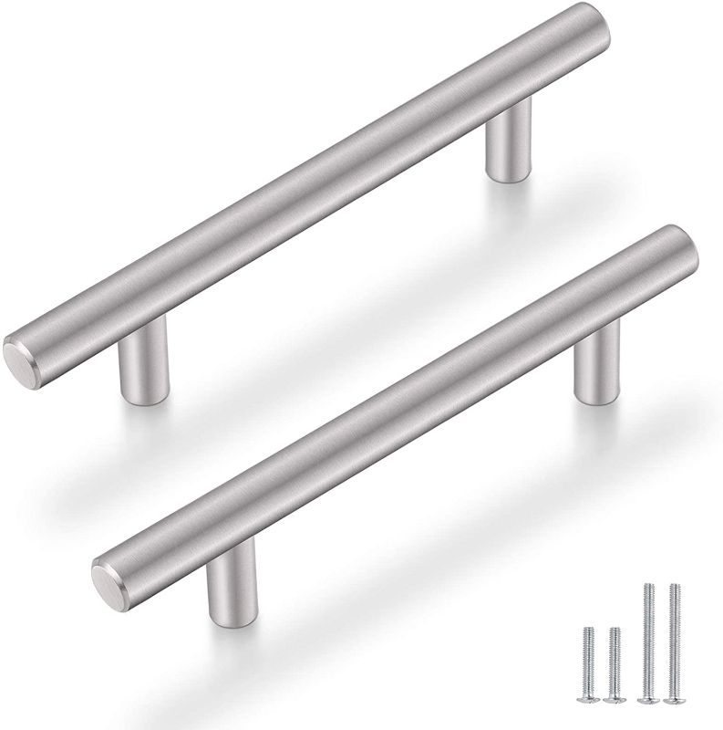 Photo 1 of (10 Pack) Probrico Solid Stainless Steel Modern Euro Style Cabinet Pulls Dresser Drawer Handles Satin Nickel 5" Hole Center T Bar Kitchen Cupboard Handles 7-3/5" Overall Length Furniture Hardware
