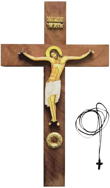 Photo 1 of Wooden Orthodox Wall Cross 7.9”. Crucifixion Hanging Wall Cross with the inscription “O Vasileus tis Doxis” (King of Glory). For Home or Business Decor. Luxury Gift Packaging.
