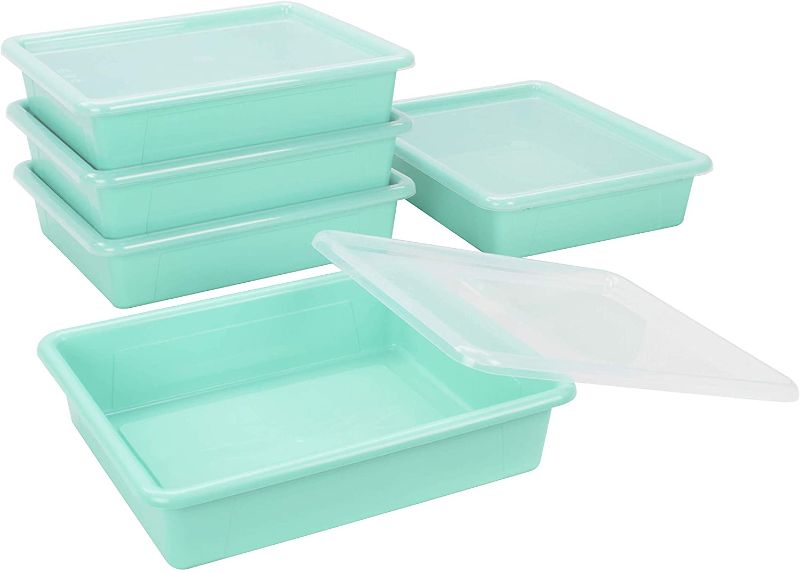 Photo 1 of 
Storex Letter Size Flat Storage Tray – Organizer Bin with Non-Snap Lid for Classroom, Office and Home, Teal, 5-Pack (62541U05C)
