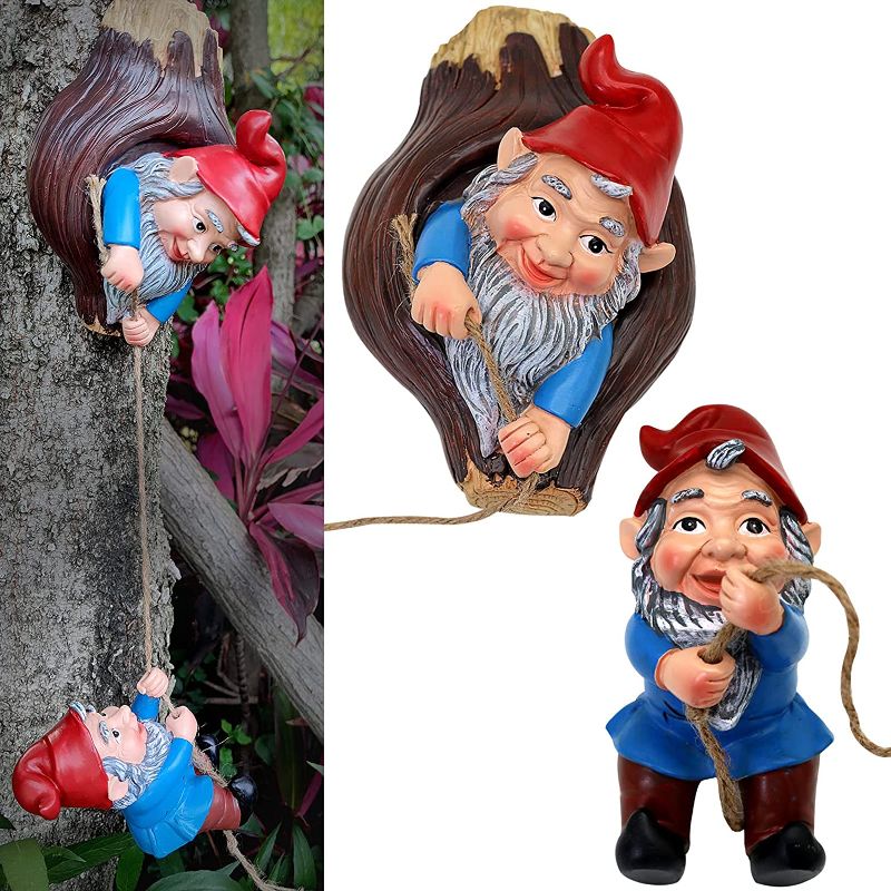 Photo 1 of Climbing Gnomes Sculpture Outdoor Garden Yard Art, Funy Resin Gnomes Tree Hugger Decor, Whimsical Tree Ornaments for Home Patio Yard Lawn
