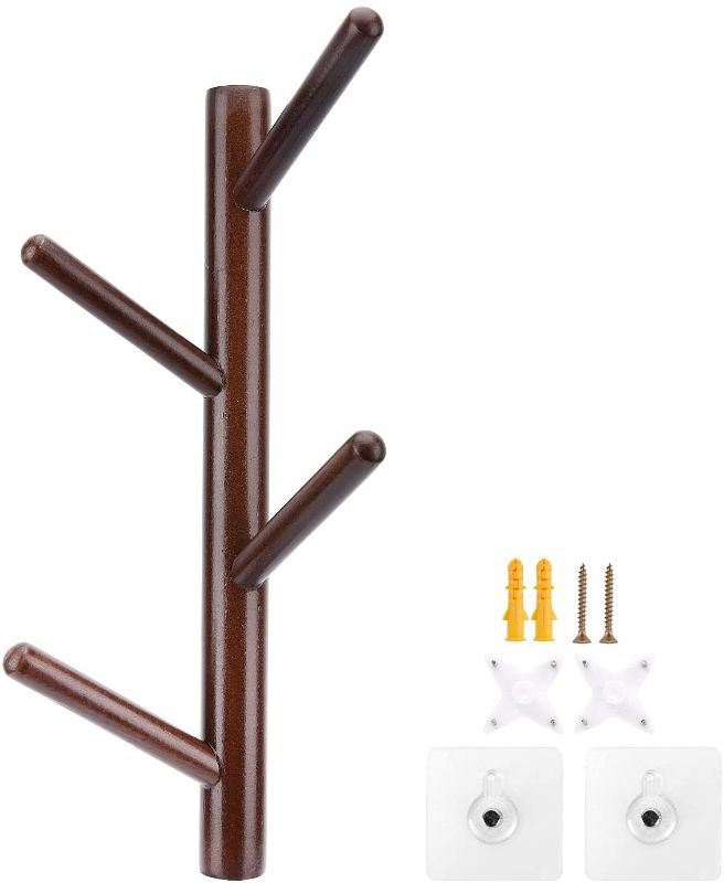 Photo 1 of Wooden Coat Rack Hat Holder - Wall-Mounted Beech-Tree Coat Hooks, Hat Organizer in Entryway Hall for Coat Hat Bag Keys. 3 install Ways(Fastest Few Seconds) (Brown)

