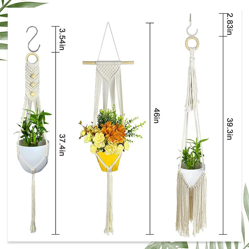 Photo 1 of 3 Pack Macrame Plant Hangers - Hanging Planter Basket with 6 Hooks, Outdoor Hanging Planters Set, Hanging Plant Holders with Tassel, Decorative Macrame Hangers Set
