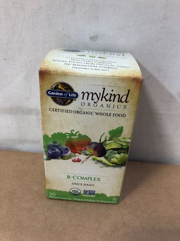 Photo 2 of **Exp---08-2022**Garden of Life Mykind Organics Vitamin Once Daily, Vegan B Complex Vitamins with Folate, B12, Niacin, B6, Biotin, Organic Whole Food B Complex Supplement for Metabolism, Energy,Blend 1, 30 Count
