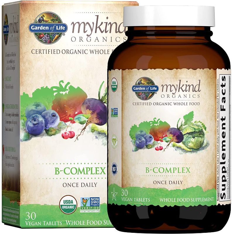 Photo 1 of **Exp---08-2022**Garden of Life Mykind Organics Vitamin Once Daily, Vegan B Complex Vitamins with Folate, B12, Niacin, B6, Biotin, Organic Whole Food B Complex Supplement for Metabolism, Energy,Blend 1, 30 Count
